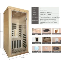 Kang Share Infrared Sauna Room for Home 1 Person 1260W, 7-Piece Graphene Carbon Heating Plate Dry Sauna