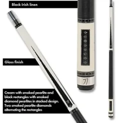 KATANA KAT01 Pool Cue Cream Stained with Smoke Pearlite and Black_Rectangles Smoked Stacked Diamonds 20oz Cream and Smoked Black