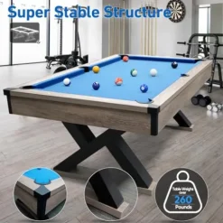 KEIKI 84″ Billiard Table Rustic Blond Finish Royal Blue Cloth