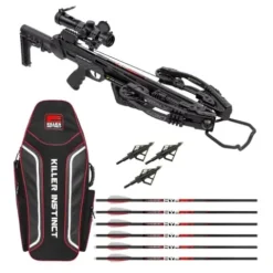 Killer Instinct Vital X 430 Elite Crossbow Archery Kit with Speed Ring Scope, Narrow Case, Bolts & Broadheads Black