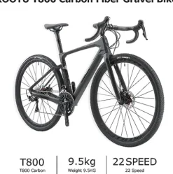 KOOTU Carbon Gravel Road Bike Shimano 105 R7000 22S Disc Brake Black