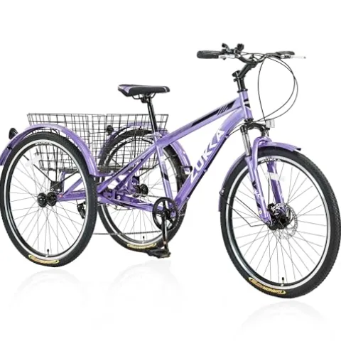 KOZYSFLER Ultimate Comfort 7-Speed Adult Tricycle 26-Inch Wheels Purple