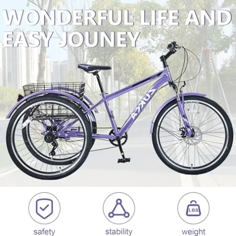 KOZYSFLER Ultimate Comfort 7-Speed Adult Tricycle 26-Inch Wheels Purple