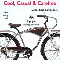 Kulana Lakona Tide Adult Beach Cruiser Bike 26-Inch 7-Speed Silver