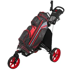 KVV 3 Wheel 360 Rotating Front Wheel Foldable/Collapsible Golf Push Cart Red/Black