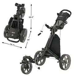 KVV 3 Wheel 360 Rotating Front Wheel Foldable Golf Push Cart Black/Charcoal