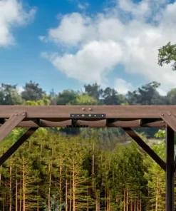 KYBOLT 12×14 Ft Wood Pergola with Retractable Sunshade Canopy Reddish-Brown