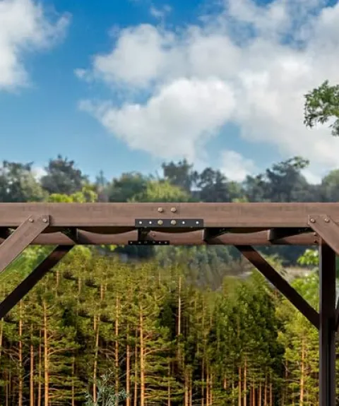 KYBOLT 12×14 Ft Wood Pergola with Retractable Sunshade Canopy Reddish-Brown