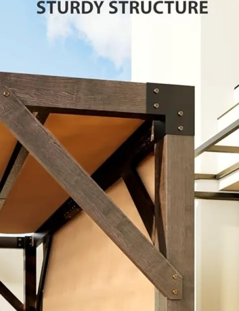 KYBOLT 12×14 Ft Wood Pergola with Retractable Sunshade Canopy Reddish-Brown