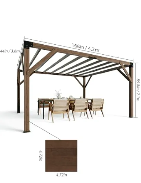 KYBOLT 12×14 Ft Wood Pergola with Retractable Sunshade Canopy Reddish-Brown