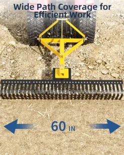 KYBOLT 60-Inch Tractor Rake 3-Point Attachment for Landscape Leveling and Gardening Black/Yellow