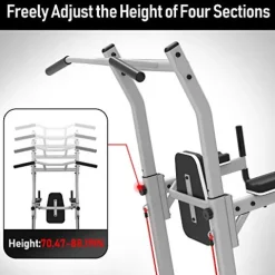 leikefitness Multifunction Power Tower Exercise Equipment Silver–With Bench