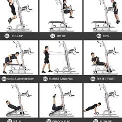 leikefitness Multifunction Power Tower Exercise Equipment Silver–With Bench
