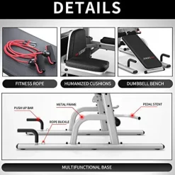 leikefitness Multifunction Power Tower Exercise Equipment Silver–With Bench
