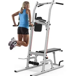 leikefitness Multifunction Power Tower Exercise Equipment Silver–With Bench