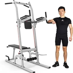 leikefitness Multifunction Power Tower Exercise Equipment Silver–With Bench