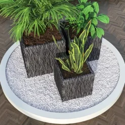 LeisureMod Verdura Mid-Century Modern 3-Piece Fiberstone Planter Set Black