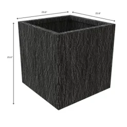 LeisureMod Verdura Mid-Century Modern 3-Piece Fiberstone Planter Set Black