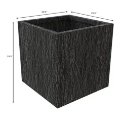 LeisureMod Verdura Mid-Century Modern 3-Piece Fiberstone Planter Set Black