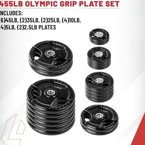 Lifeline 455 lb Olympic Weight Set Rubber Coated Plates Black