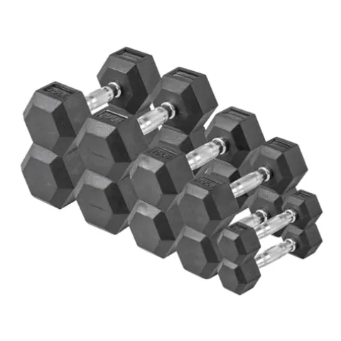 Lifeline Hex Rubber Dumbbell Fitness Training Weight Set Black/Chrome