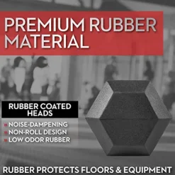 Lifeline Hex Rubber Dumbbell Fitness Training Weight Set 380lb Black/Chrome