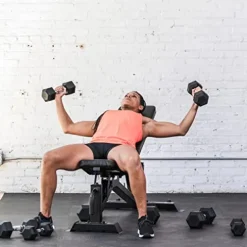 Lifeline Hex Rubber Dumbbell Set with Weight Rack Black