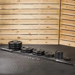 Lifeline Rubber Coated Pro Olympic Grip Weight Plate Set and Bar Black