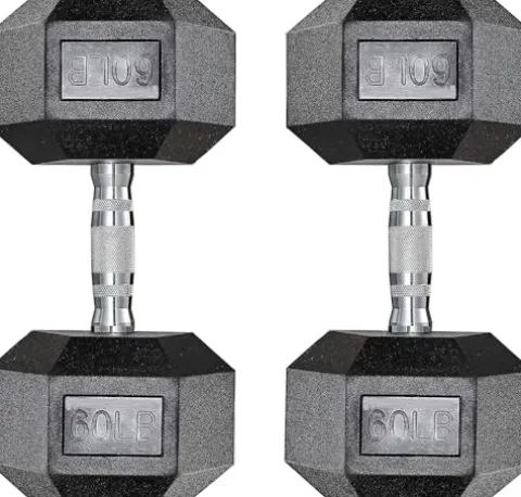 LIFERUN Rubber Coated Cast Iron Hex Dumbbell Set, 75lb Black