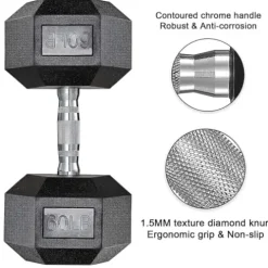 LIFERUN Rubber Coated Cast Iron Hex Dumbbell Set, 75lb Black