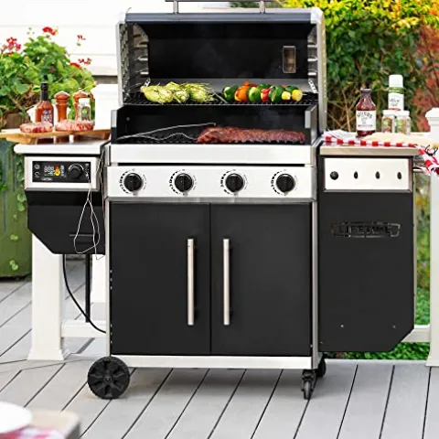 Lifetime Gas Grill and Wood Pellet Smoker Combo with WiFi and Bluetooth Control Black & Silver