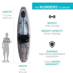 Lifetime Yukon Angler Sit-On-Top Fishing Kayak with Triple Rod Holder and Paddle 11′ 6″ Gray