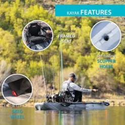 Lifetime Yukon Angler Sit-On-Top Fishing Kayak with Triple Rod Holder and Paddle 11′ 6″ Gray