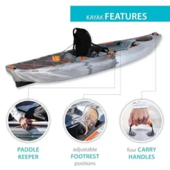 Lifetime Yukon Angler Sit-On-Top Fishing Kayak with Triple Rod Holder and Paddle 11′ 6″ Gray
