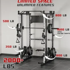 Liksodo Smith Machine 2000LBS Squat Rack with LAT-Pull Down & Cable Crossover White