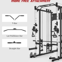 Liksodo Smith Machine 2000LBS Squat Rack with LAT-Pull Down & Cable Crossover White