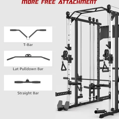 Liksodo Smith Machine 2000LBS Squat Rack with LAT-Pull Down & Cable Crossover White