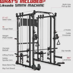 Liksodo Smith Machine Power Cage Rack with Cable System Black