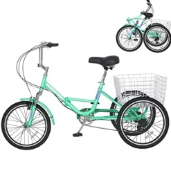 LILYPELLE Adult Folding Tricycle 7 Speed 26 inch Light Green