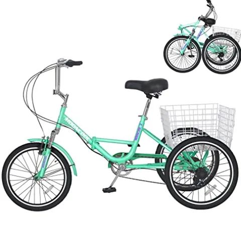 LILYPELLE Adult Folding Tricycle 7 Speed 26 inch Light Green