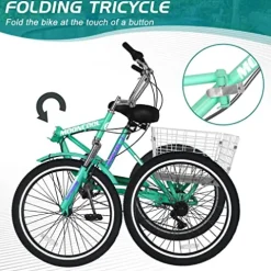 LILYPELLE Adult Folding Tricycle 7 Speed 26 inch Light Green