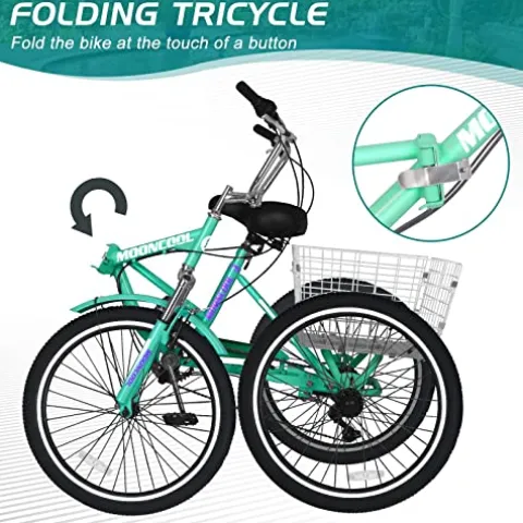 LILYPELLE Adult Folding Tricycle 7 Speed 26 inch Light Green