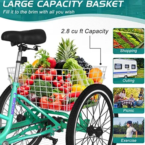 LILYPELLE Adult Folding Tricycle 7 Speed 26 inch Light Green