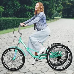 LILYPELLE Adult Folding Tricycle 7 Speed 26 inch Light Green