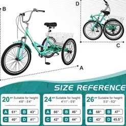 LILYPELLE Adult Folding Tricycle 7 Speed 26 inch Light Green