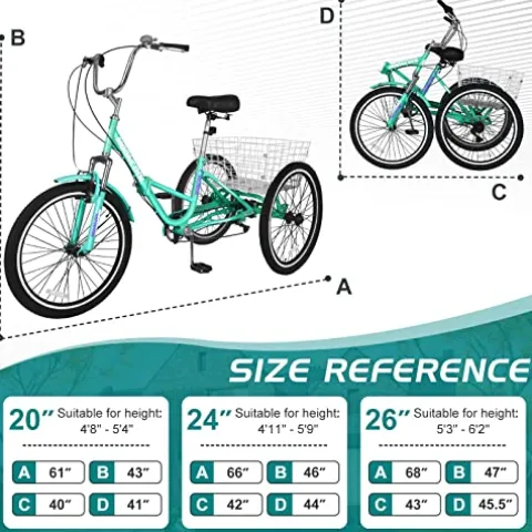 LILYPELLE Adult Folding Tricycle 7 Speed 26 inch Light Green