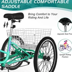 LILYPELLE Adult Folding Tricycle 7 Speed 26 inch Light Green