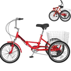 LILYPELLE Adult Folding Tricycle 7 Speed Red