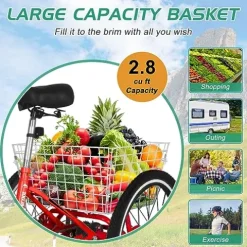 LILYPELLE Adult Folding Tricycle 7 Speed Red