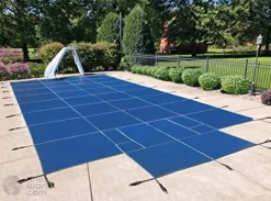 LINERWORLD.COM Winter Warrior Mesh Inground Safety Pool Cover 20’x40′ with Center End Step Arctic Blue